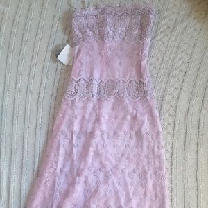 Pink embroidered strapless  prom dress